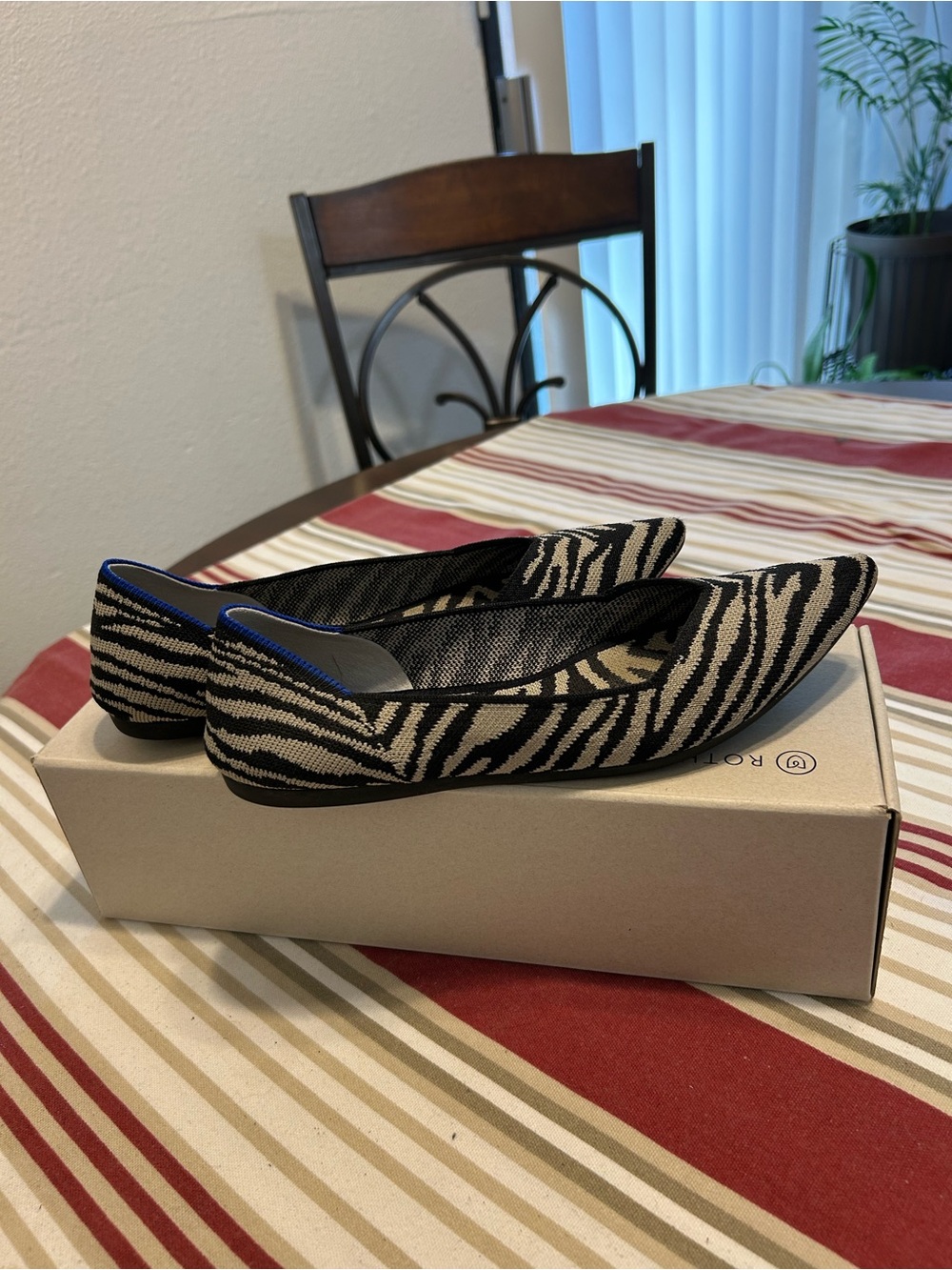 Rothy's Black & Cream Zebra Pointed-Toe Knit Flats - Picture 4 of 9